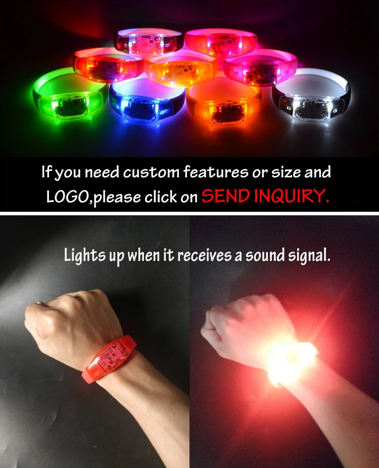 Party Gadgets Custom Lighting Lumineux Glow Flash Flashing Bracelet LED Voice Activated Music Sound Activated LED Bracelet