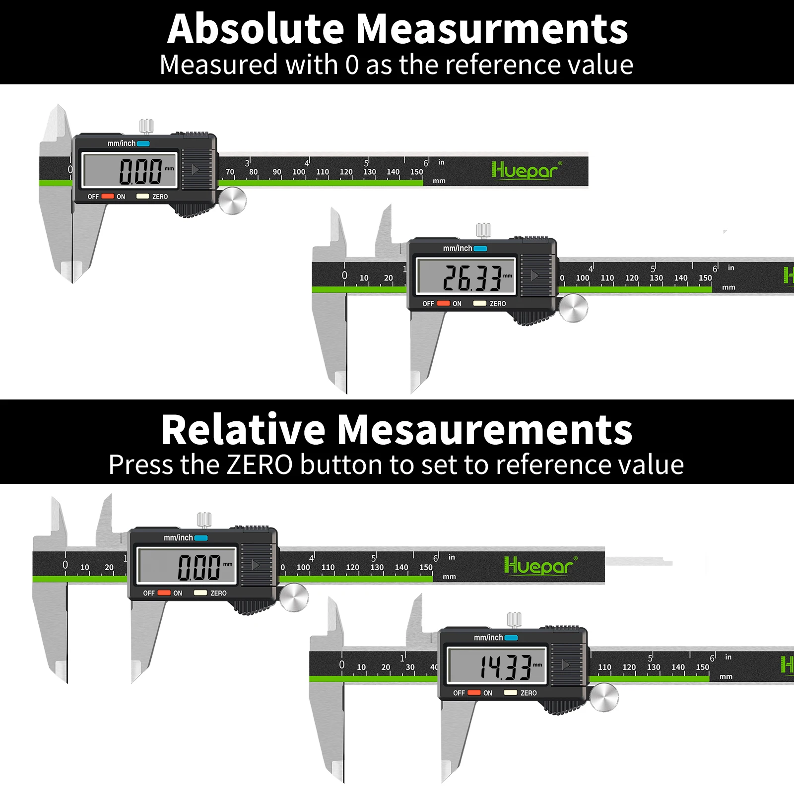 Huepar DC15 6 Inch 150mm Stainless Steel Electronic Micrometer Ruler Digital Vernier Caliper HD Screen