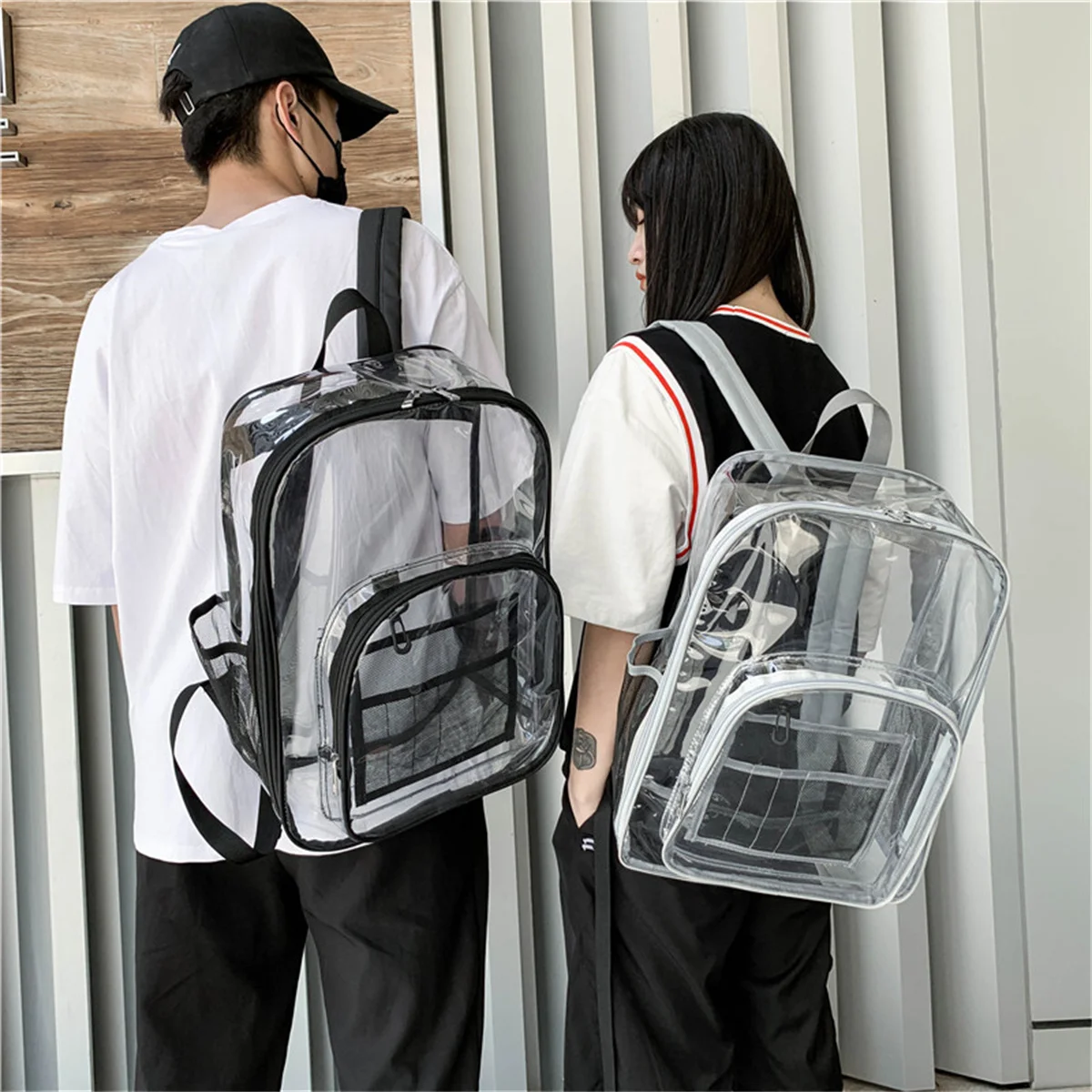 Large Black Clear Backpack Heavy Duty PVC Transparent Clear Bag Backpack for Stadium School