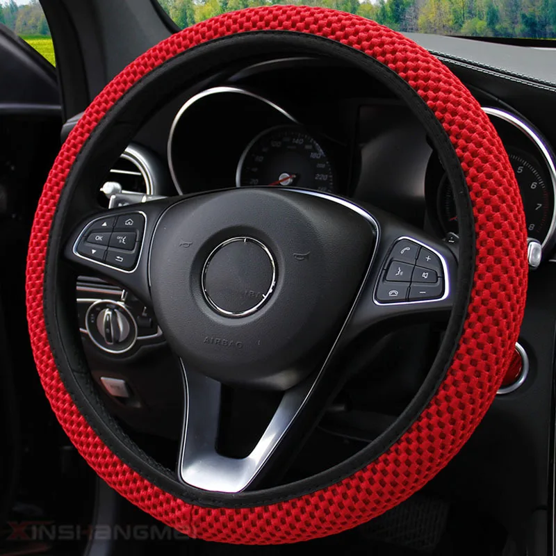 Ice Silk Mesh Breathable Car Steering Wheel Cover Accessory For 14.5-15 Inch