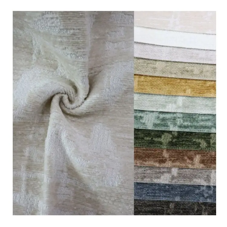 Wholesale polyester embossed velvet textile chenille fabric for sofa cover