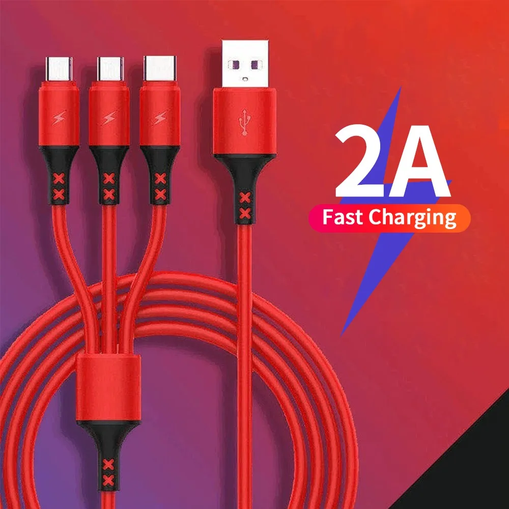 China Mainland Free Shipping Free Sample Amazon Best Selling Products Nylon Braided 2.1A Fast Charging 3 in 1 USB Cable