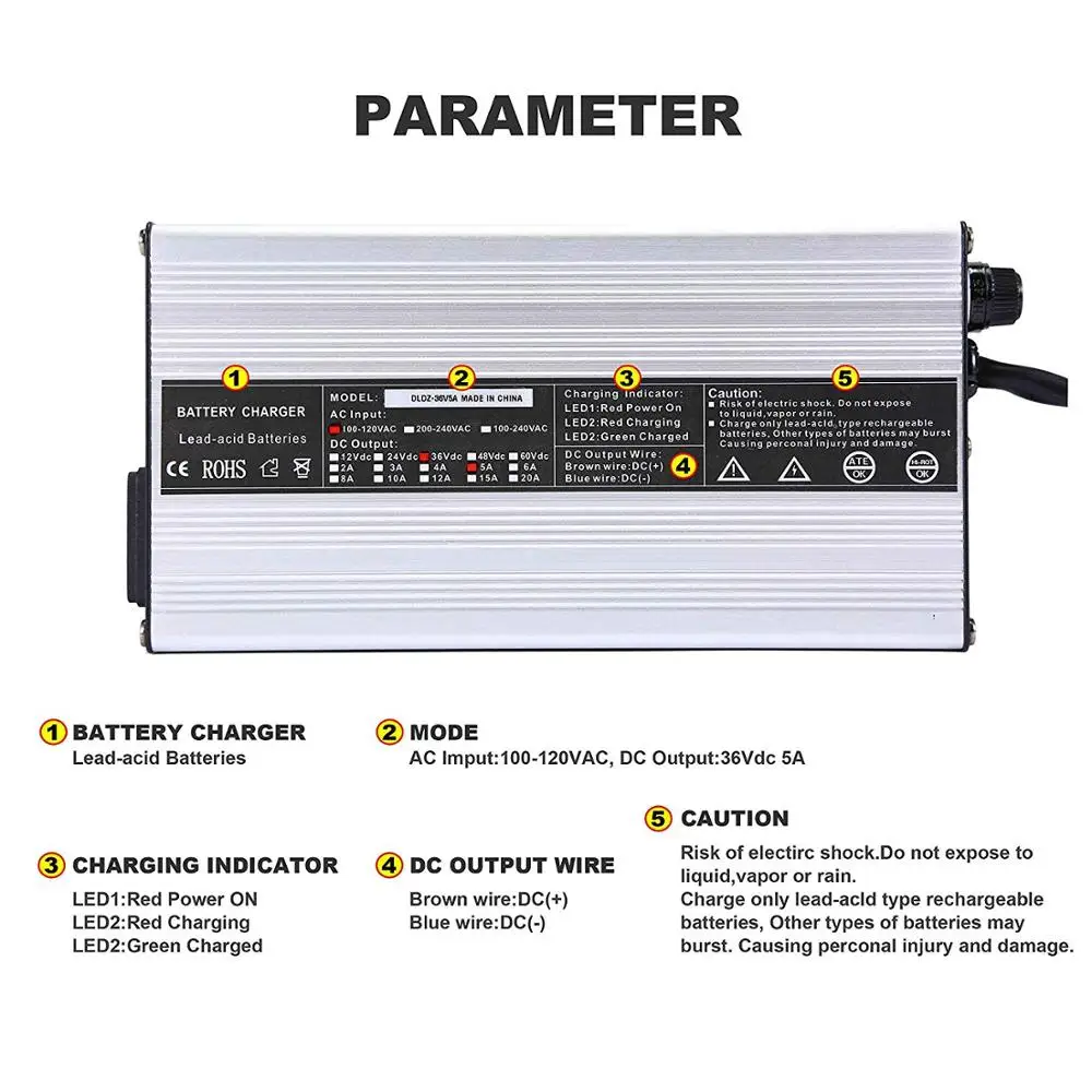 36V 5A Golf Cart Battery Charger with Crowsfoot style for Yamaha EZGO Trickle Charge 36V Lead acid battery charger