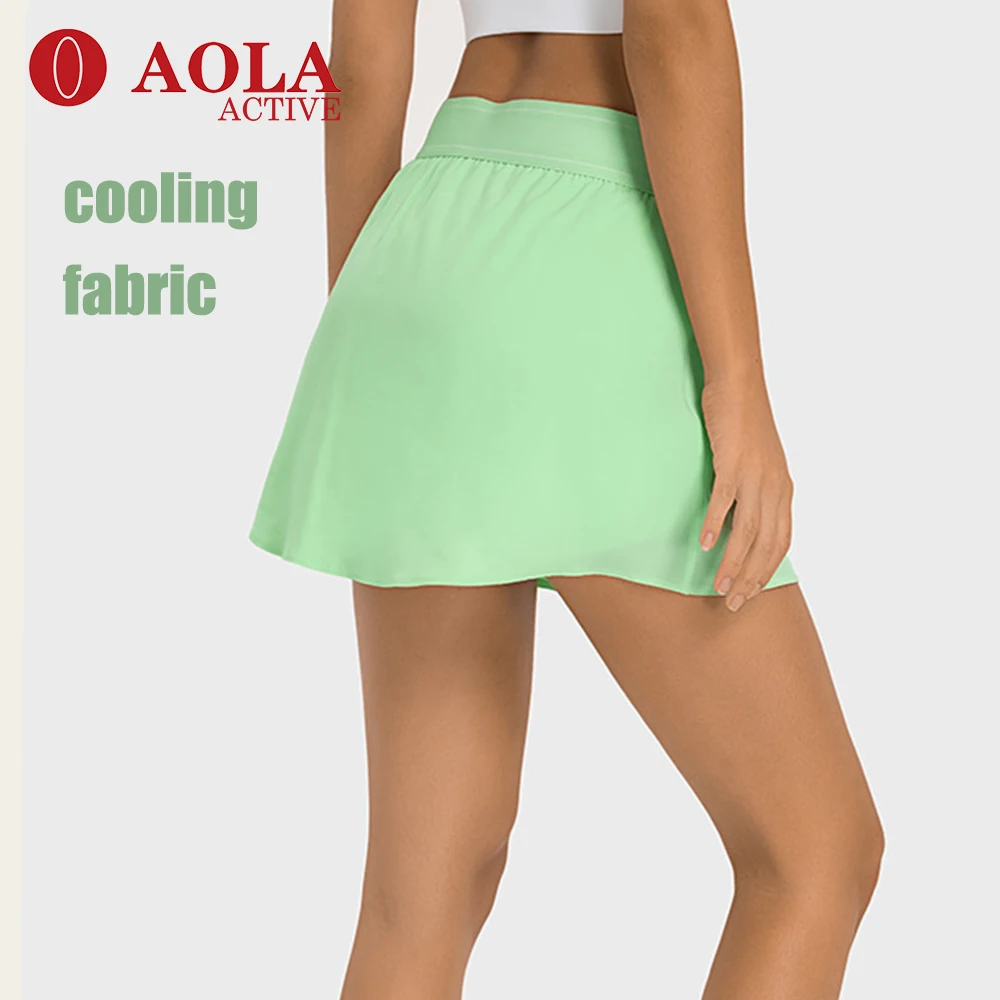 AOLA Women Custom Logo High Waist Sport Yoga Golf Skirt 2 In 1 Sports Tennis Skirts Shorts With Pockets