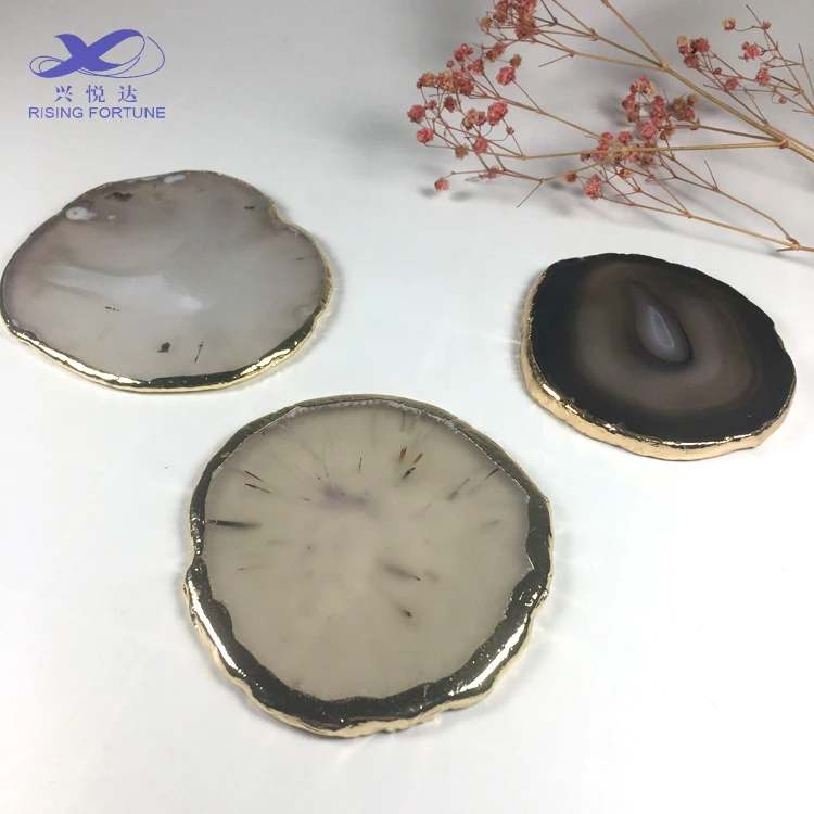 Best selling natural agate coasters  with gold rim natural agate slices with gold rim blue agate coaster