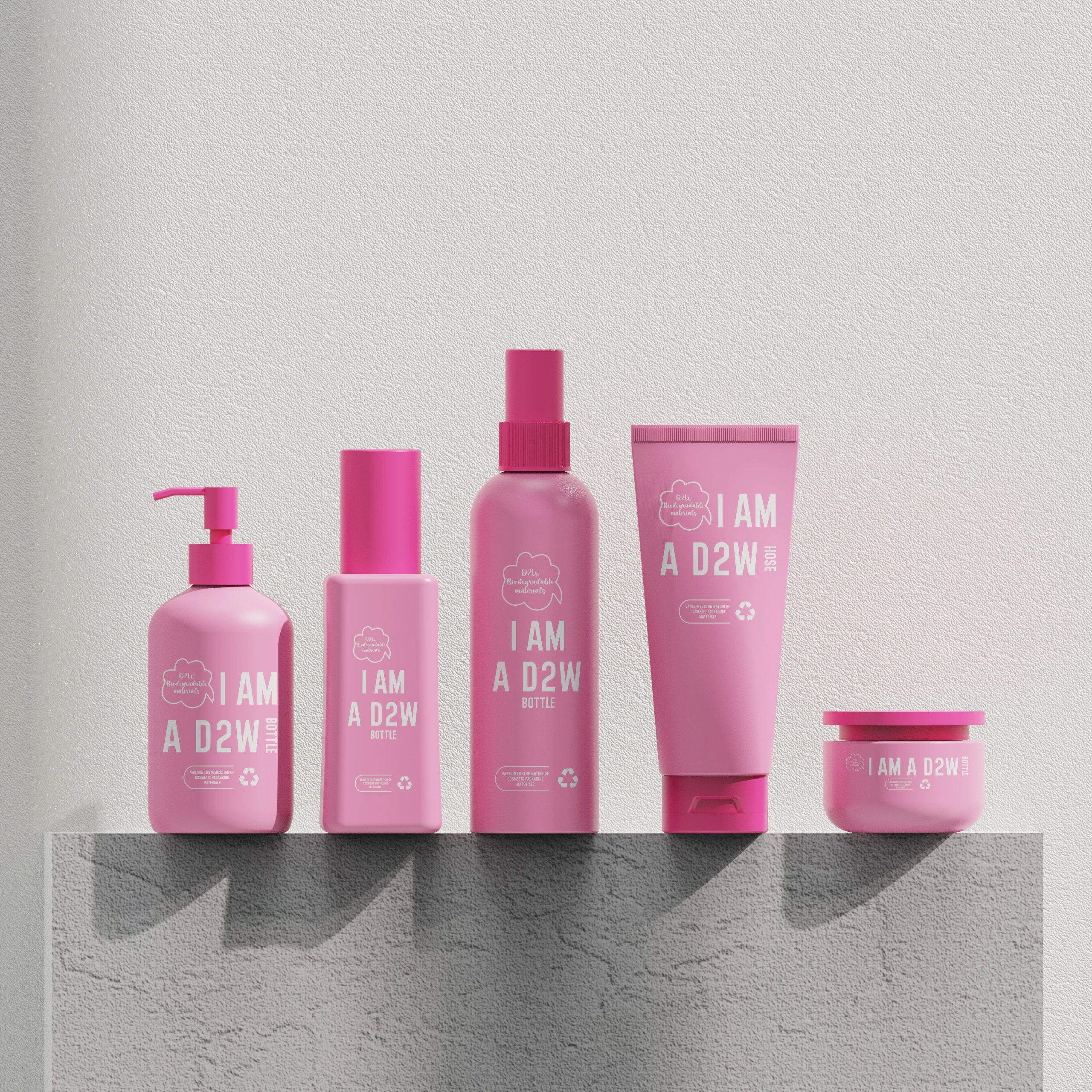 Custom Cosmetic Pink Plastic Skin Care Set Lotion Pump Bottle Face Body Cream Jar Toner Bottle Face Wash Foaming Bottle