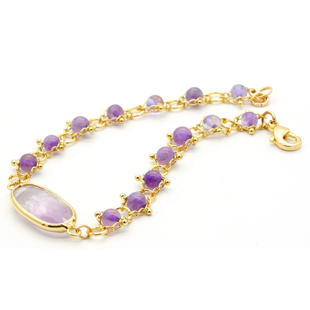 Wire Wrapped Natural Stone Bracelet Adjustable, Gold Bracelet Women Jewelry