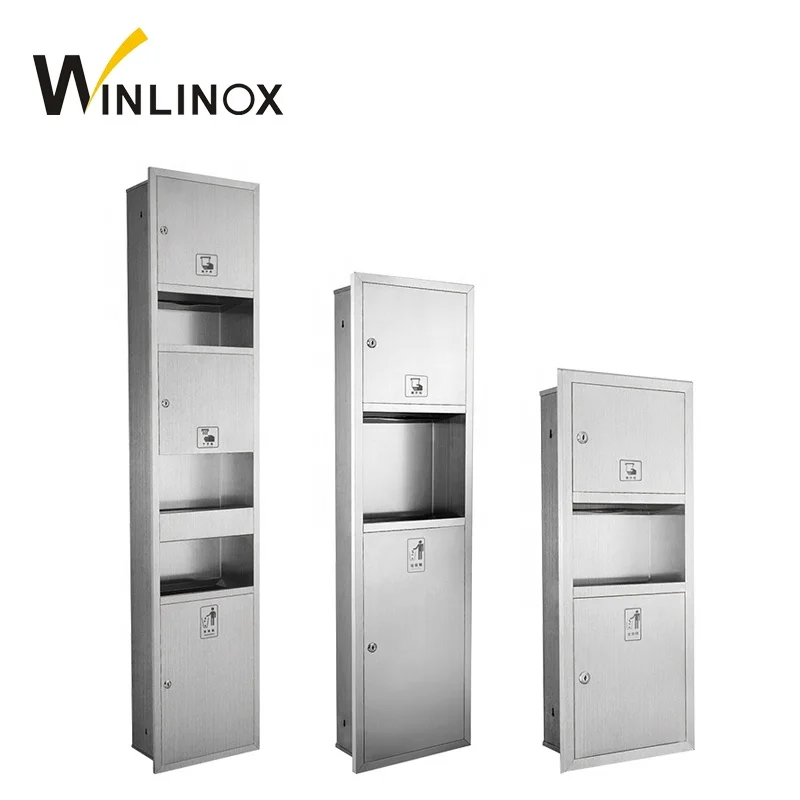 Bathroom recessed metal toilet paper dispenser hand dryer rubbish bin