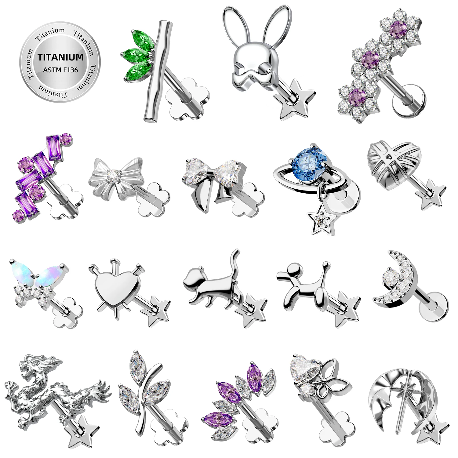 Most Popular Piercing Jewelry Labret Piercing Lip Stud ASTM F136 Titanium Piercing Jewelry Piercing Stud