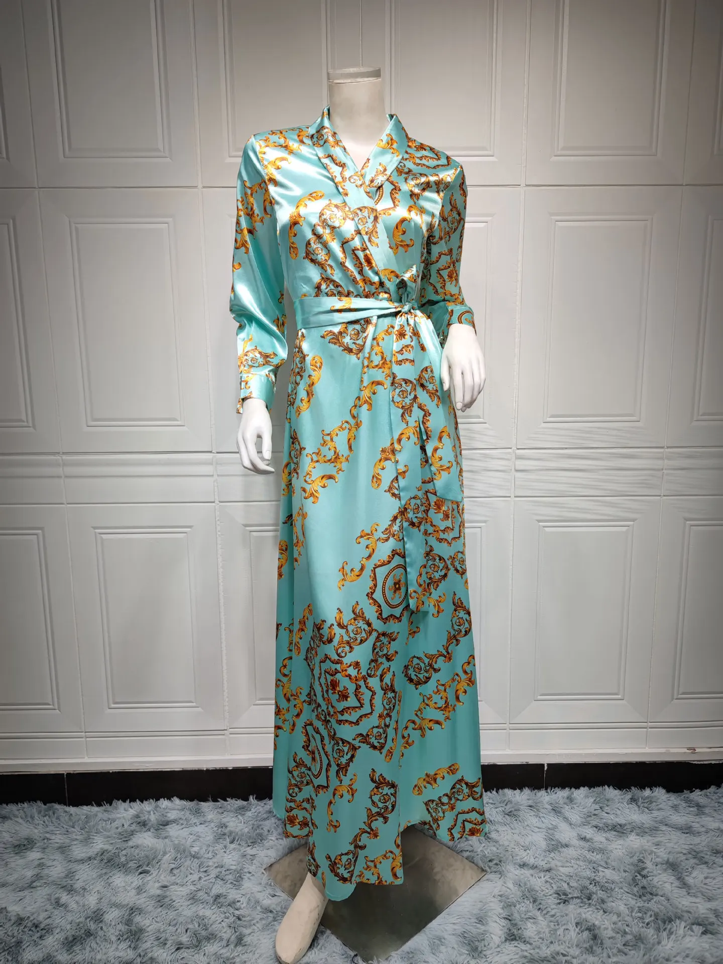 Dress For Muslim Ladies New Fashion Maxi Dresses Malaysia Robe 2023 Floral Satin Muslim Women Abaya And Long Dresses