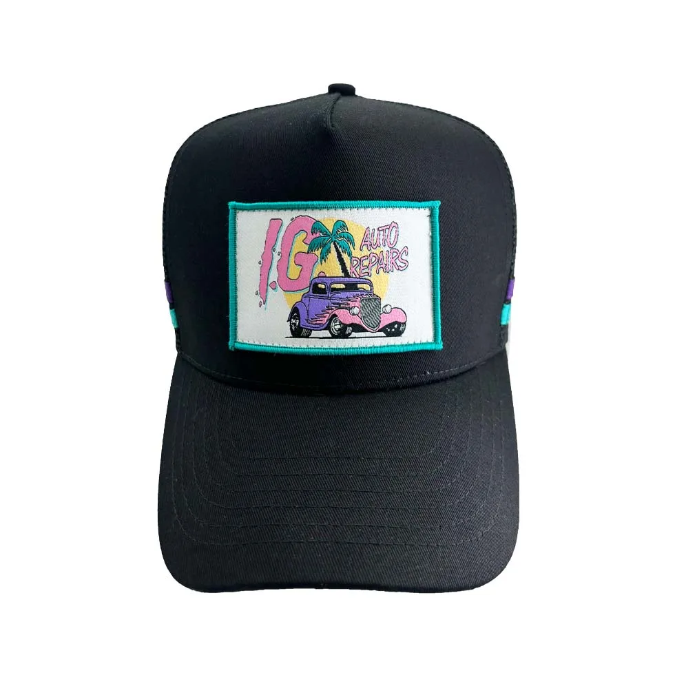 factory price Australia Caps Stripes Wholesale Puff Embroidery Patch Custom  Mesh Brown and pink Sports Caps Trucker Hat Stripes