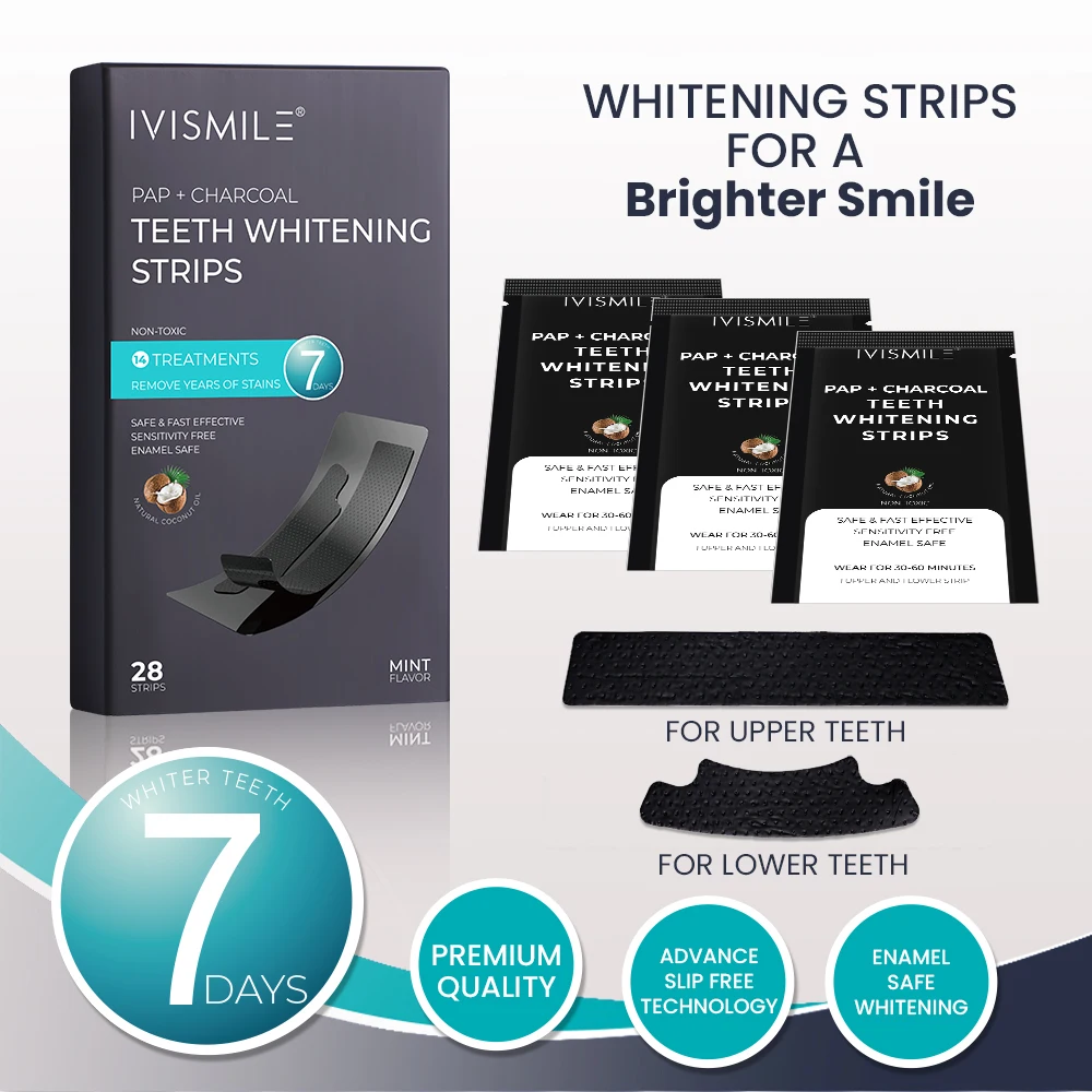 IVISMILE Customized 14 Black Bags Activated Charcoal Formula Professional Tooth Whitening Strips