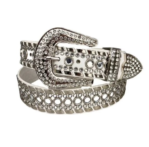 Diamond belt Punk style inlaid rhinestone belt cross-border for explosive performance needle buckle set with the source factory