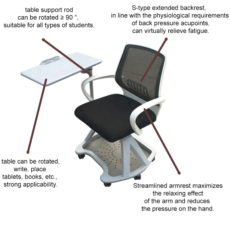 School Student Chair With Writing Pad ,Training Chair With Writing Pad