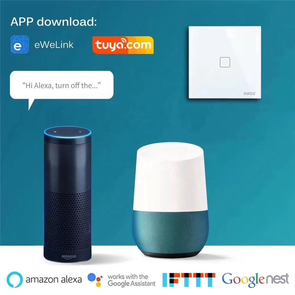 Smartdust EU Hot Popular Interruptor Tactil 3 Gang Crystal WIFI Tuya 2 Way APP Control Wall Smart Home Light Touch Switch