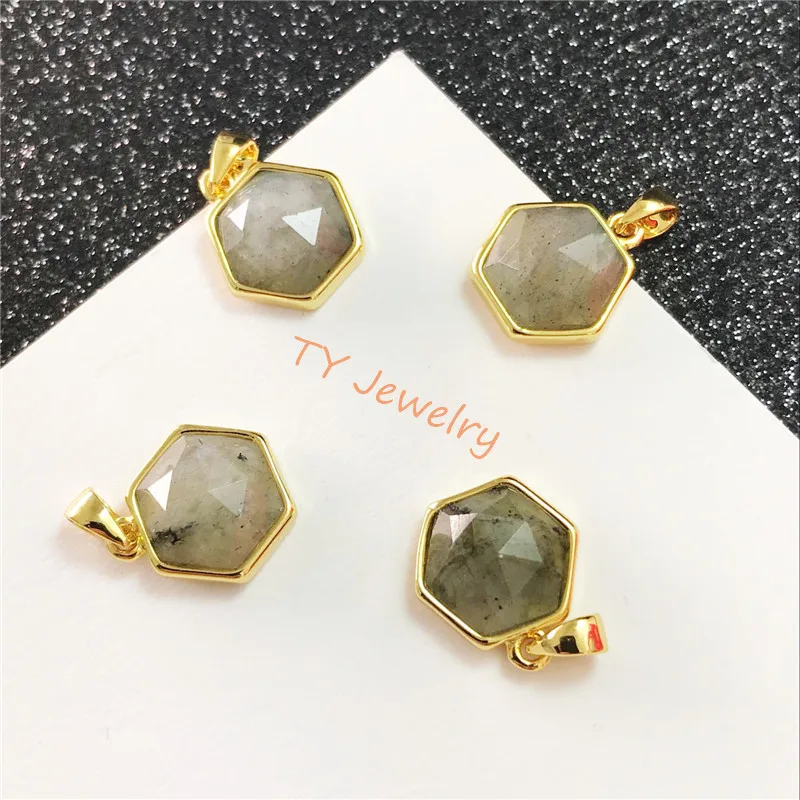 labradorite semi preciouse stone hexagonal  pendant 1 buckles pendant charm for Jewelry DIY for choker for earring