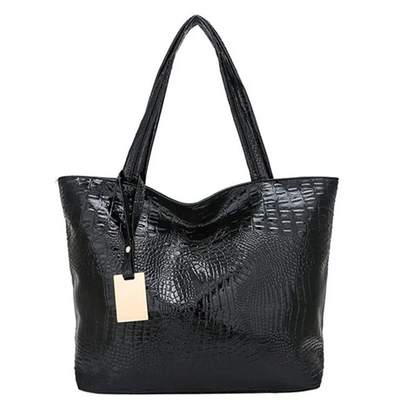 Women Crocodile PU Leather Shoulder Bag Ladies Casual Tote Sliver Handbag