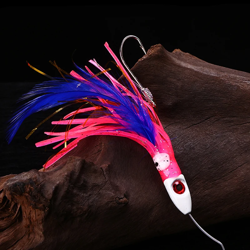 WEIHE S#/M#/L# Octopus Fishing Bait Soft Fishing Lures Lead Head Octopus Baits With Skirt Feather Silk