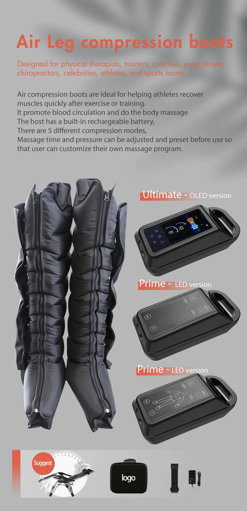 Heat and Cold Heating 8 chambers Leg and Foot Inflatable pneumatic wireless sports air compression massage recovery boots pants