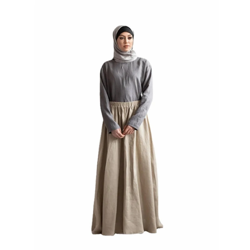 Women Hijab Skirt Flax Islamic Clothing Pure Linen Muslim Clothes