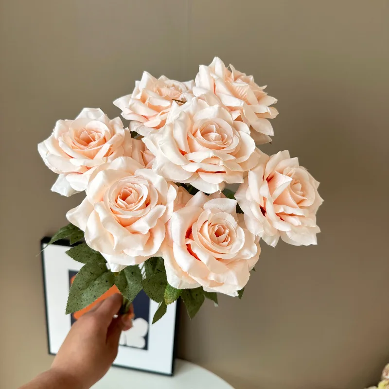 High Quality Artificial Flower Bundle Rose Bouquet Wedding Decor  9 Heads Silk Roses Bunch