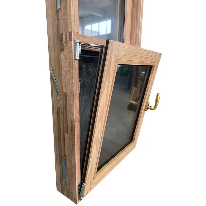 Wooden Window Passive House Thermal Insulation Tempered Tint Glass Oak Solid Wooden Tilt And Turn Casement Windows