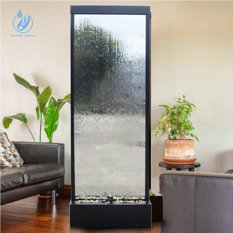 Indoor Outdoor Garden Ornaments Rain Water Curtain With LED Lights Mirror Waterfall Wall Glass Waterfall