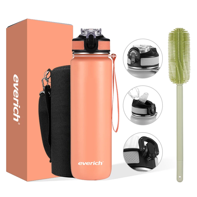 2022 Hot seller vacuum bpa free stainless steel  insulated sports water bottle with straw and push lock lid