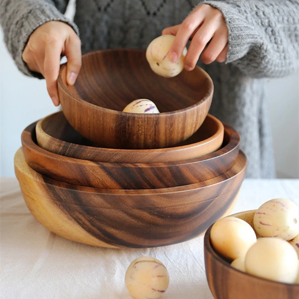 Salad Bowl Fruit Wooden Household Kitchen Fruit Bowl Cutlery Basin Storage