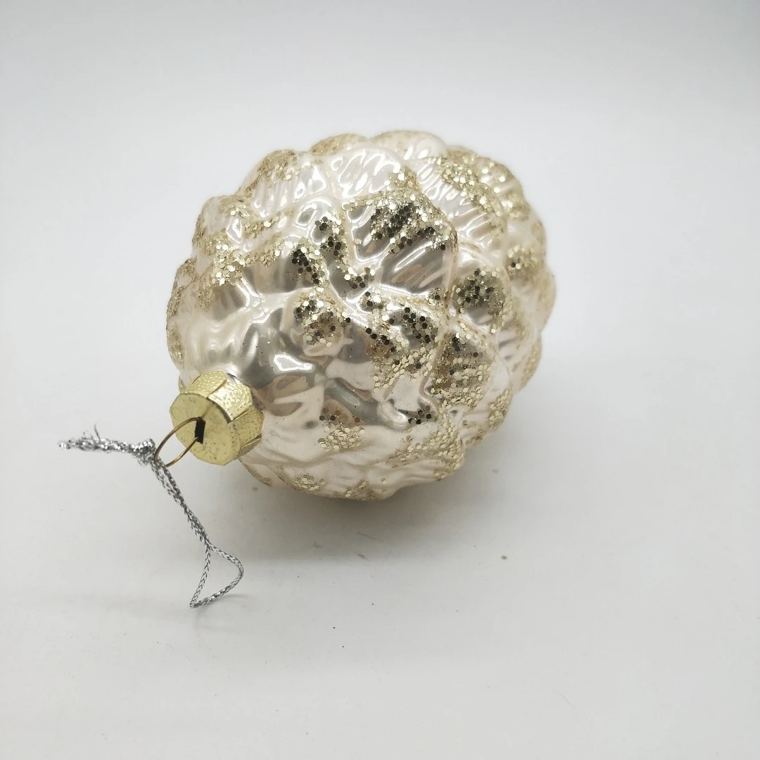 Factory Sale Decorative Glass Blown Pine Cone Shaped Gold Christmas Glass Hanging Ornament Ball For Xmas Tree