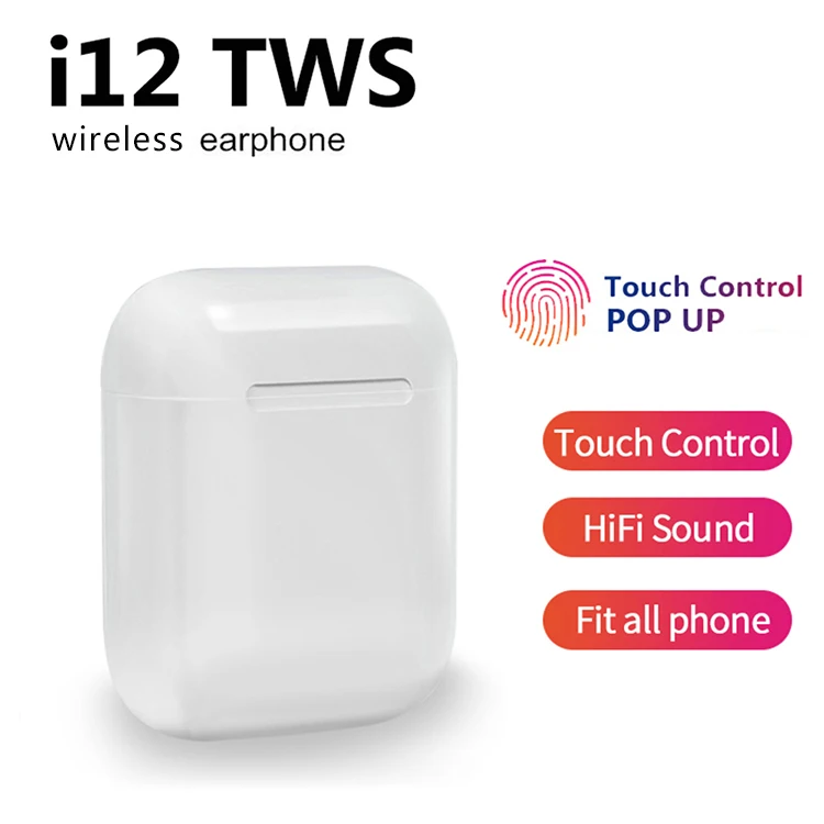 Original high quality in-ear earbuds i12 smart touch true wireless headset earphone with charging box tws mini headphone