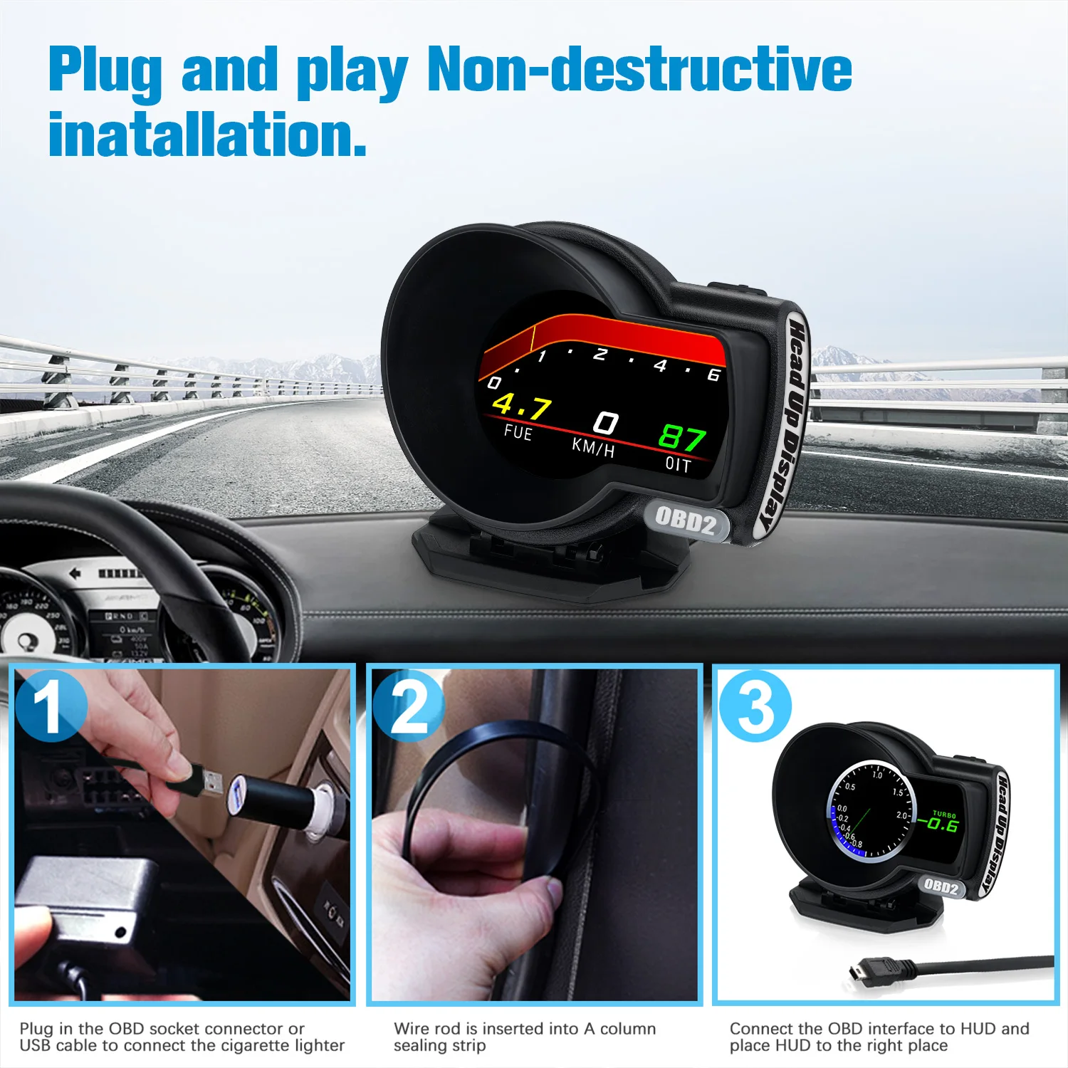 
Factory Direct F8 plus Car Gauge GPS Obd2 diagnostic tools Head Up Display HUD 