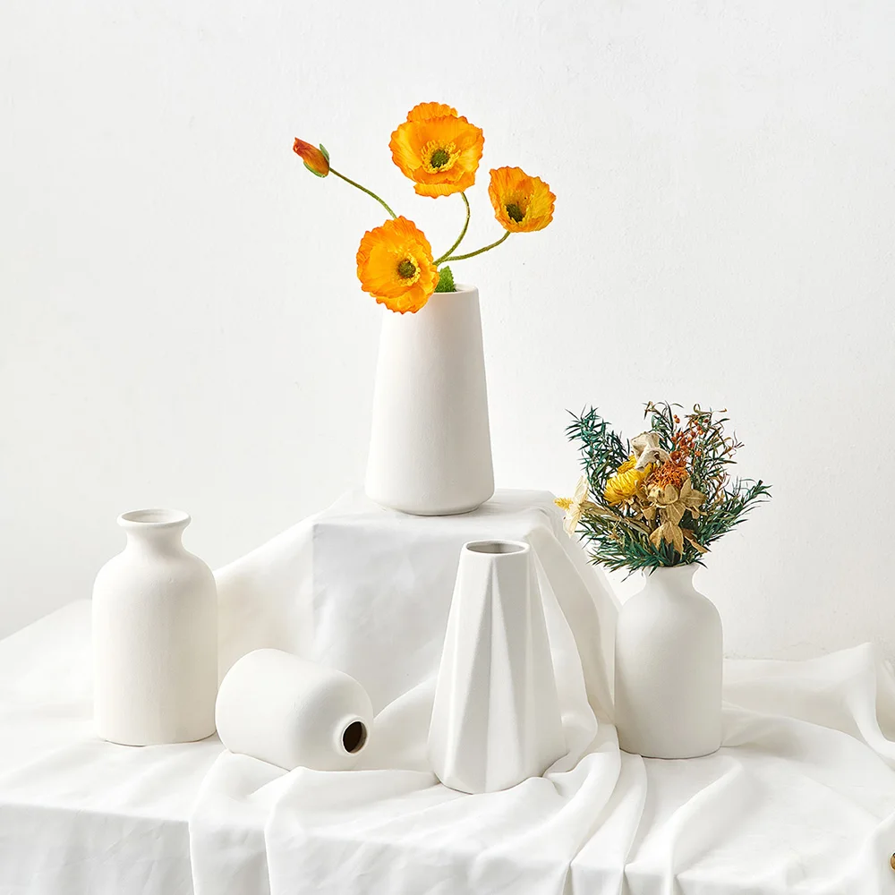 Nordic white vase decoration dried flower ornaments living room decoration vase ceramic vase