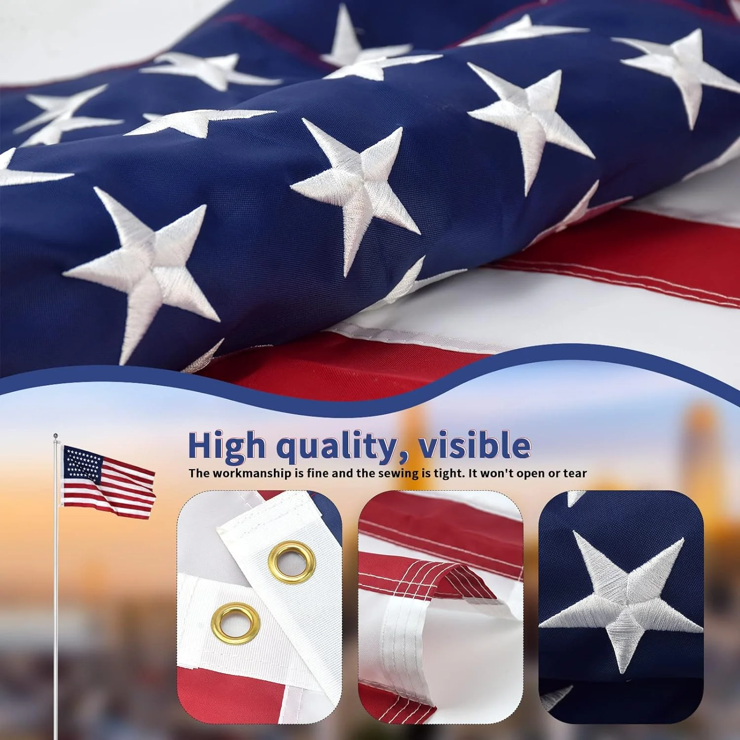 Heyuan 3x5 3x5 Outdoor flags Heavy Duty American usa red white blue flag with Embroidered star UV proof and waterproof