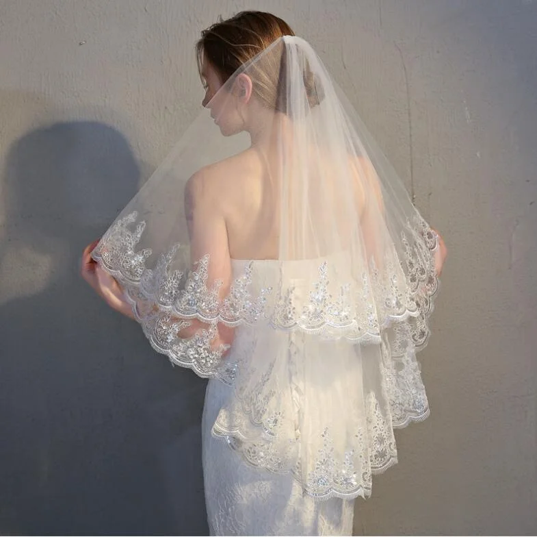 Two Layers Tulle Lace Wholesale Veil Bridal White Wedding Veil Ivory Wedding Weil