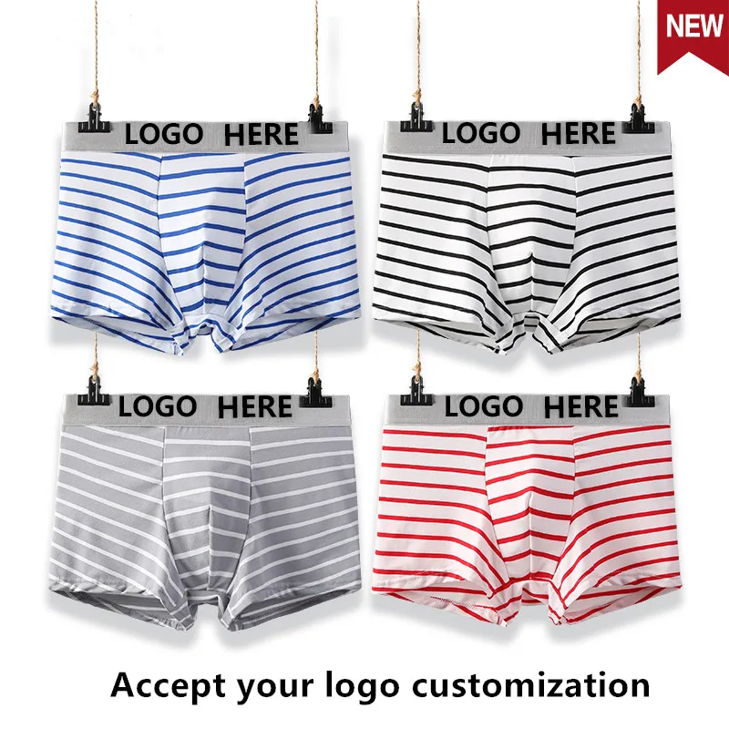 Оптовая продажа, в наличии, мужское нижнее белье с логотипом под заказ, классические трусы-боксеры из полиэстера, мужские Базовые боксеры, Трусы в полоску