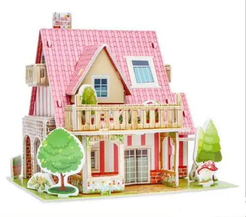 wholesale KT puzzle 3D puzzle pink house activity toy for children
