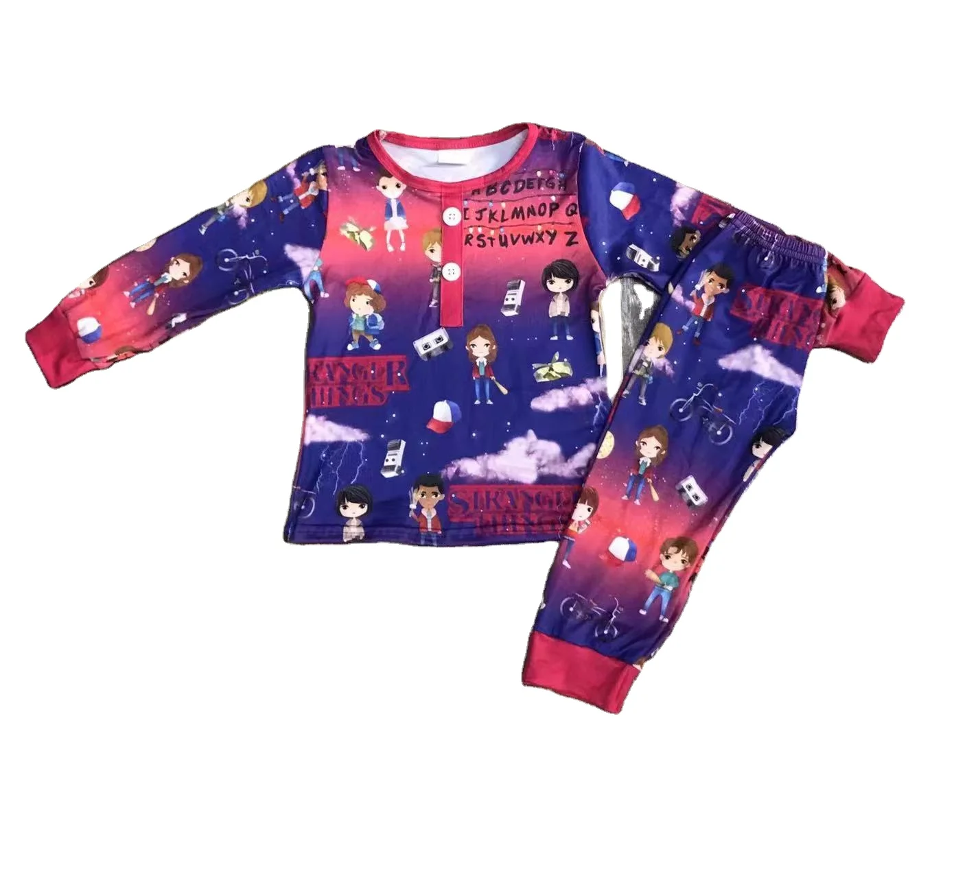 Wholesale boys and girls print Long Sleeve soft and comfortable close fitting Pajama Set