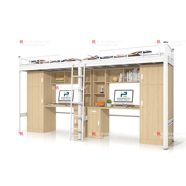 Adults College steel bunk bed Student Apartment Wooden Loft Wardrobe Cheap desk and locker Bunk Dorm Bed