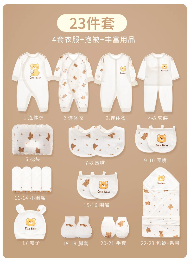 High Quality Wholesale Newborn Baby Sets Fashionable Infant Rompers Gloves 20/23/25 Sizes Lovely Password Suitcase Included Boys