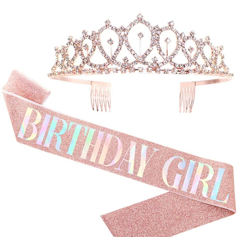 Birthday Girl party etiquette belt Birthday Queen Shoulder strap birthday crown ornament