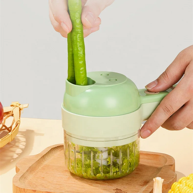 4 in 1 Electric Wireless Mini Vegetable Onion Garlic  Slicer Chopper Cutter Mincer Meat  Masher Crusher Set  Food Processor