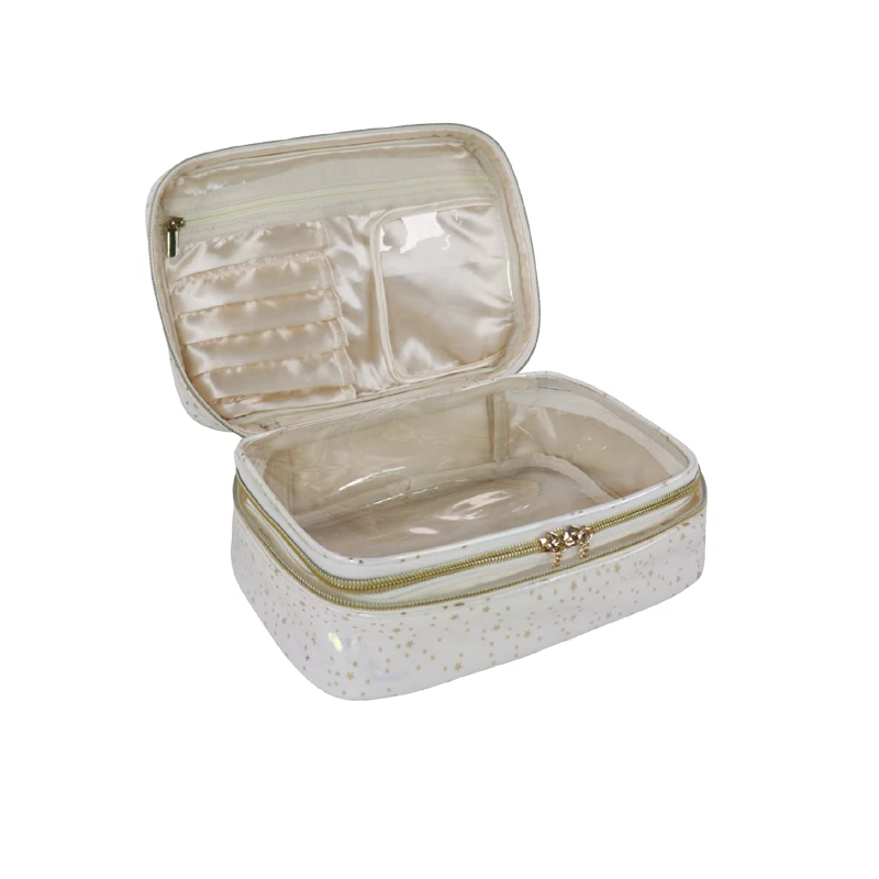 Double Layer Travel Makeup Bag Portable Cosmetic Bag with Divider Organizer Case for Storage Make up Large Capacity