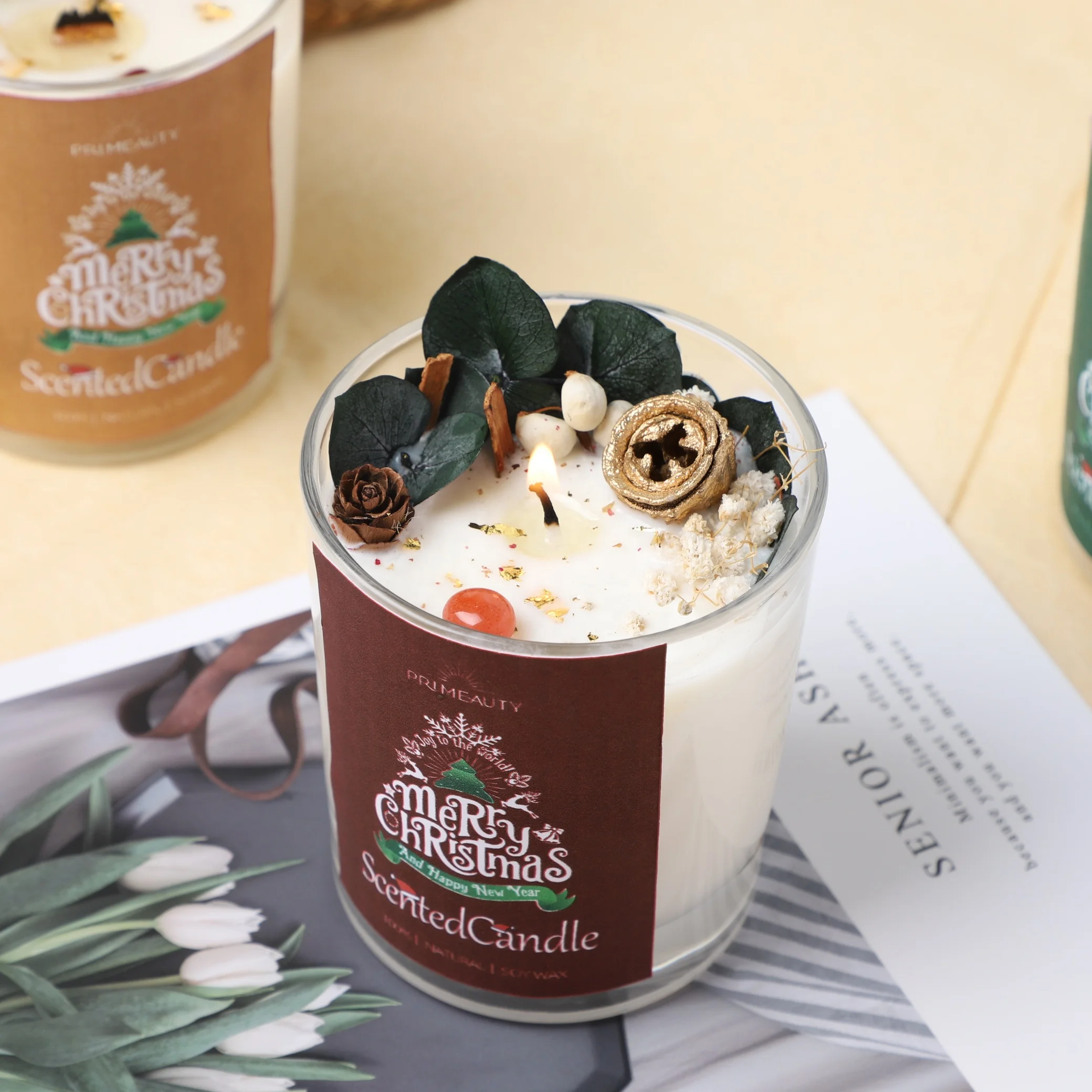 manufacturers custom wholesale glass aromatherapy home fragrance soy wax scented luxury handmade flower christmas candles