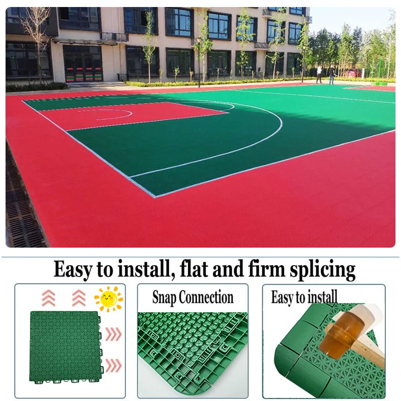 Premium PP Modular interlocking plastic floor tiles for basketball pickelball court flooring black red
