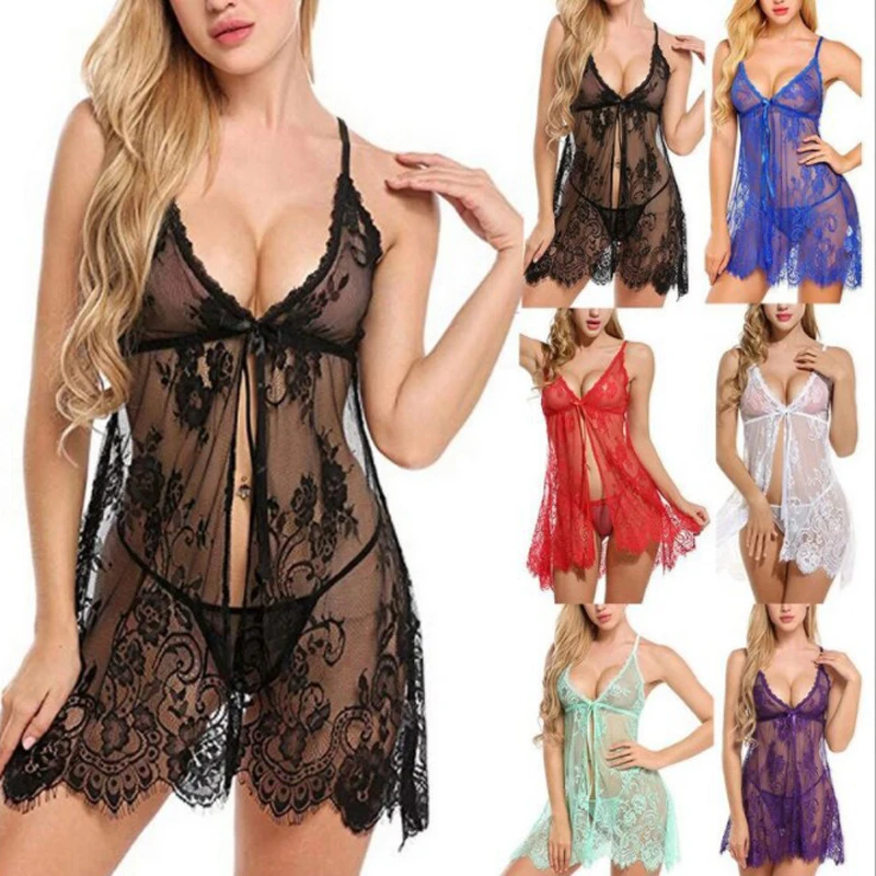 Sexy underwear wholesale perspective eyelash sling skirt lace fun pajamas multicolor optional