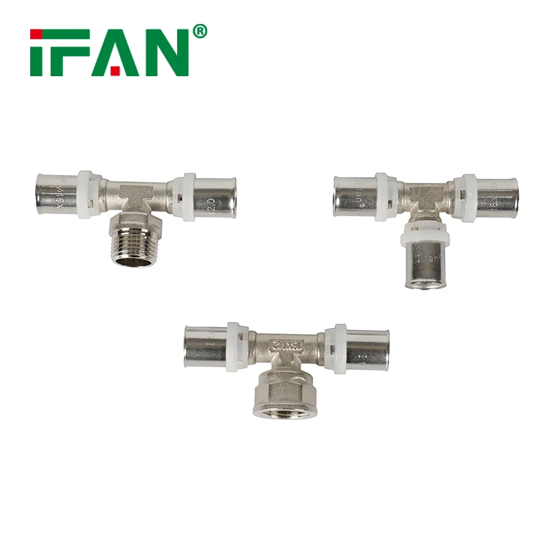 IFAN Wholesale Brass Press Fitting 16-32mm Pex Pipe Fitting Female Tee Pex Press Fitting