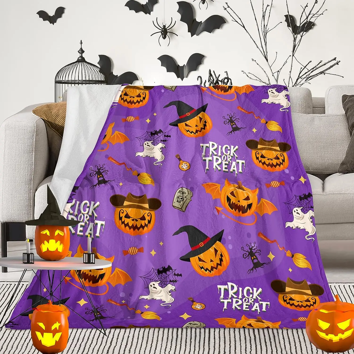 Pumpkin Cute Halloween Throw Blankets Flannel Fleece Spooky Printed Blanket for Kids