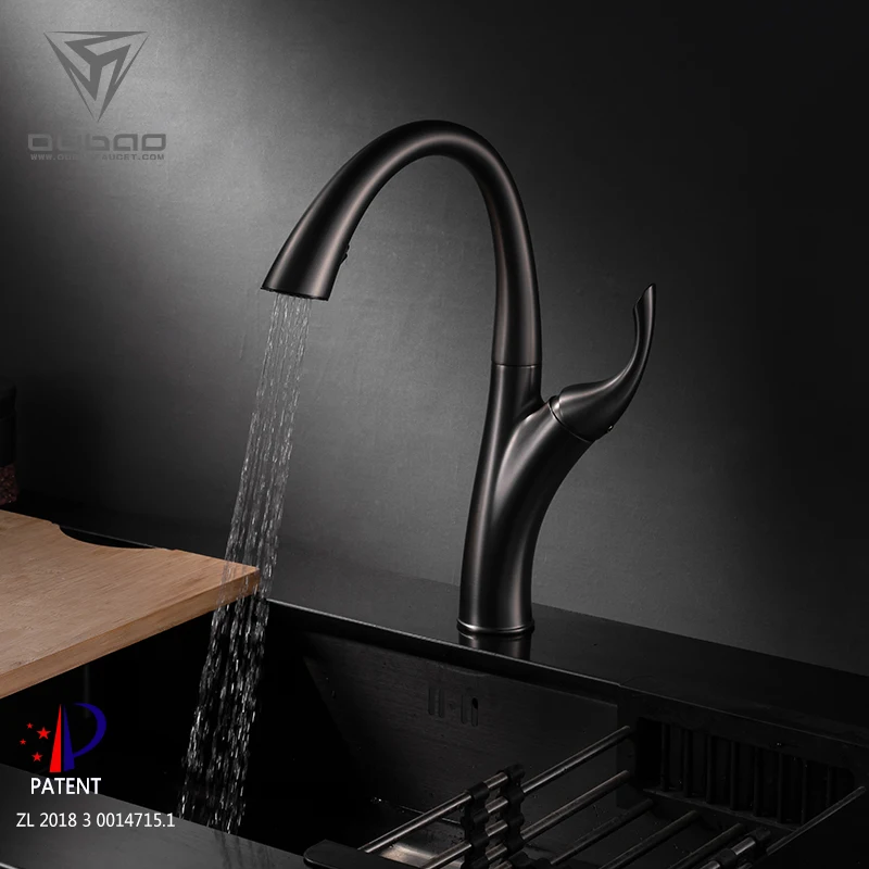 Modern Deck Mounted Ceramic Gun Black Fresh Water Kitchen Faucets