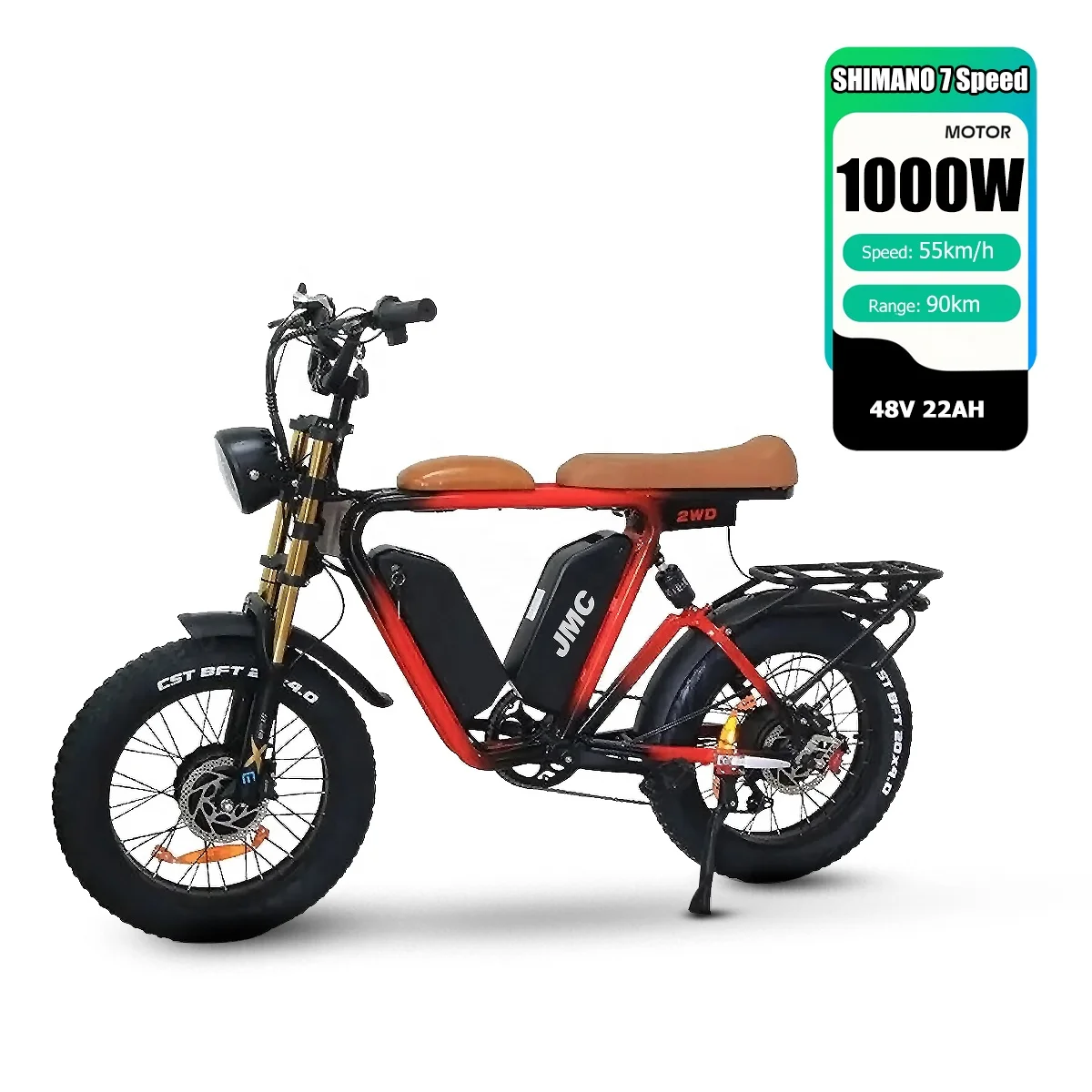 1000W Motor Dual Motor Fat Tire Double Disc Brake 20inch Off Road E bike 22Ah Battery Beach Cruiser Electric Bicycle